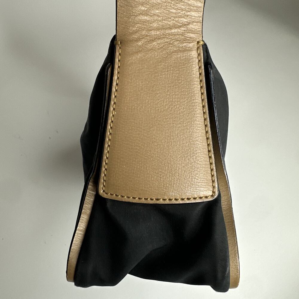 Bally Vintage Black Beige Nylon Leather Baguette Shoulder Bag Purse Made Italy - Picture 12 of 16